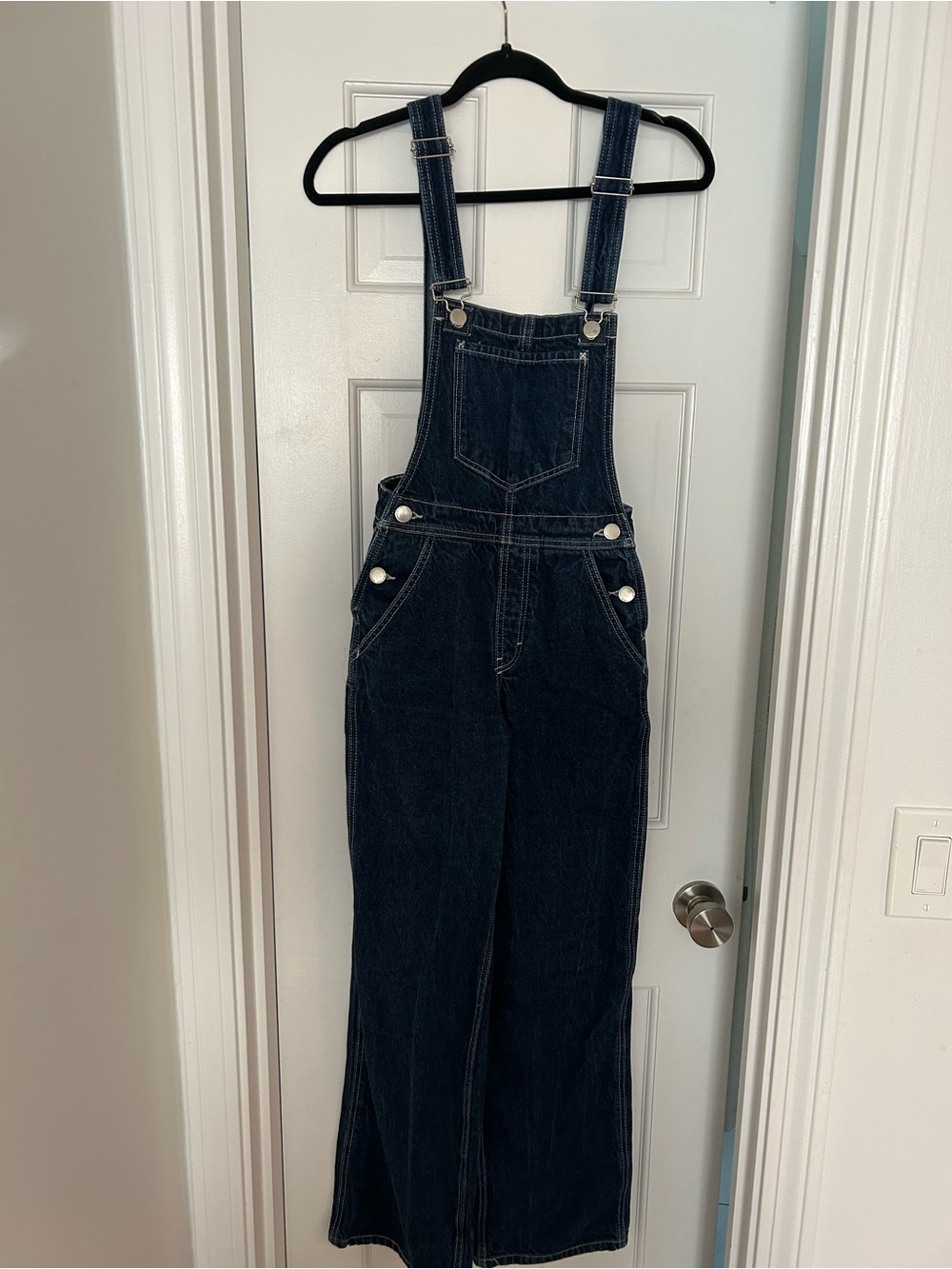 Pull & Bear 🐻 Dark Indigo Denim Overalls - Women's Wide Leg Jeans